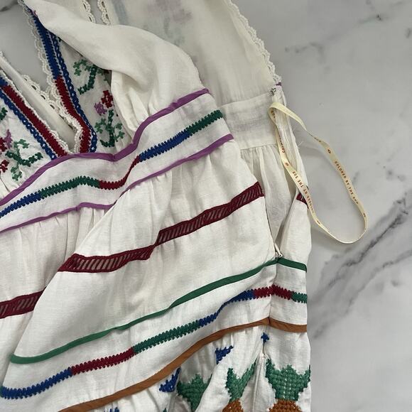 Farm Rio Embroidered tiered maxi dress Linen Blend Sz M Coastal Boho Chic Artsy - Picture 10 of 13